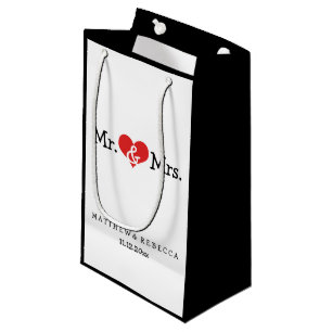 Mr and Mrs Red Heart Wedding Personalised Small Gift Bag