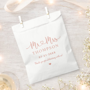 Mr and Mrs Rose Gold Heart Script Custom Wedding Favour Bags