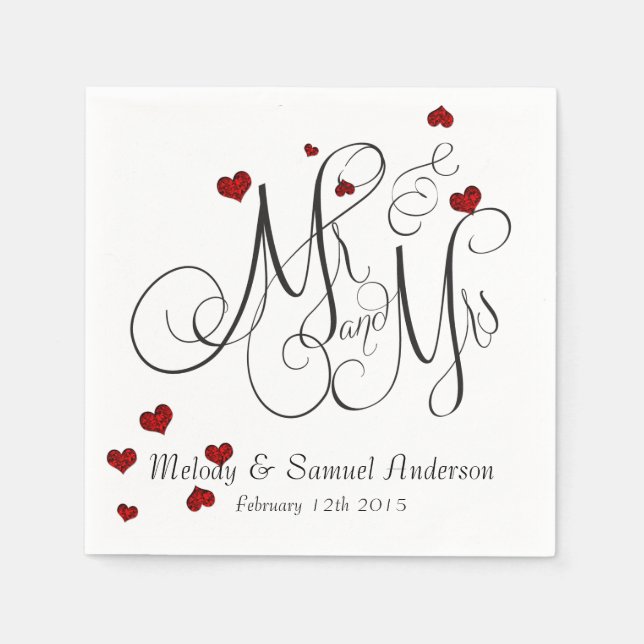 Mr and Mrs | Ruby Heart Confetti Napkins (Front)