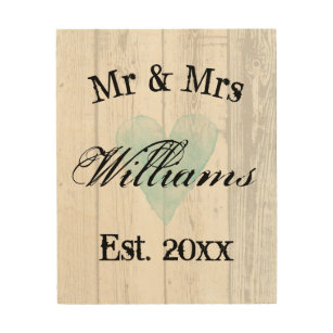 Mr and Mrs rustic wedding sign wood grain wall art