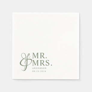 Mr. And Mrs.   Sage Green Modern Elegant Wedding Napkin