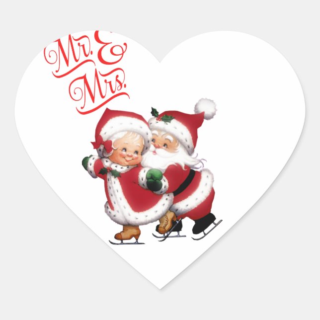 Mr. And Mrs. Santa Claus Heart Sticker (Front)