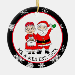 Mr and Mrs Santa Claus Personalised Christmas Ceramic Tree Decoration