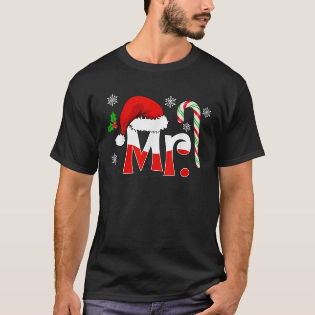 Mr And Mrs Santa Hat Couples Matching Christmas Hi T-Shirt (Front)