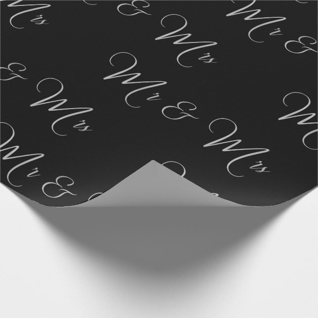 Mr. And Mrs. Script Black White Chic Gift  Wrapping Paper (Corner)