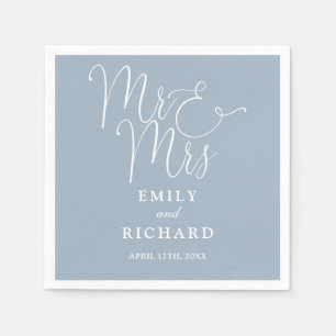 Mr And Mrs Script Elegant Dusty Blue Wedding Napkin