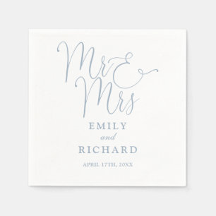 Mr And Mrs Script Elegant Dusty Blue Wedding Napkin