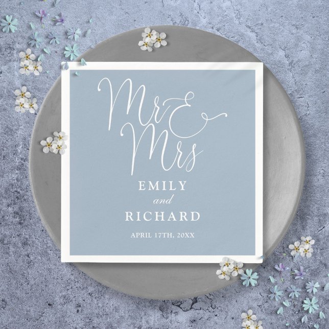 Mr And Mrs Script Elegant Dusty Blue Wedding Napkin (Mr And Mrs Script Elegant Dusty Blue Wedding Napkins)