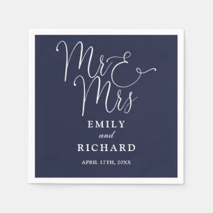 Mr And Mrs Script Elegant Navy Blue Wedding Napkin