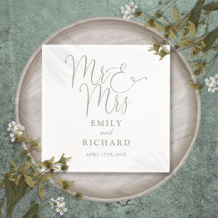 Mr And Mrs Script Elegant Sage Green Wedding Napkin