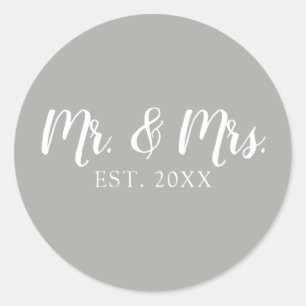 Mr and Mrs Script Established Wedding Classic Round Sticker