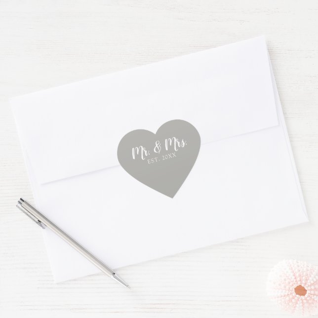 Mr and Mrs Script Established Wedding Heart Sticker (Envelope)