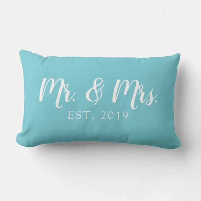Mr and Mrs Script Established Wedding Pillow (Front)