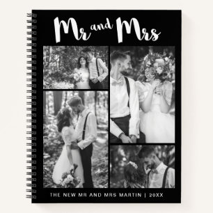 Mr and Mrs Script Photo Collage Black and White Notebook