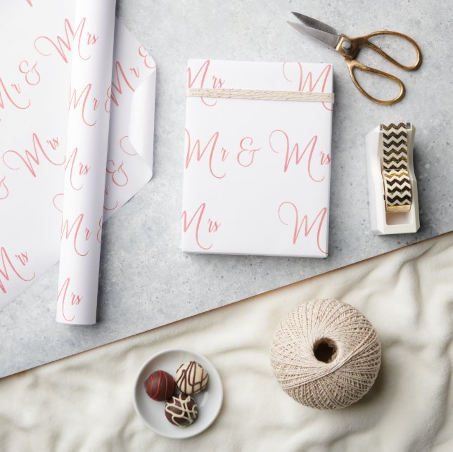 Mr. And Mrs. Script Pink Wrapping Paper (Crafts)