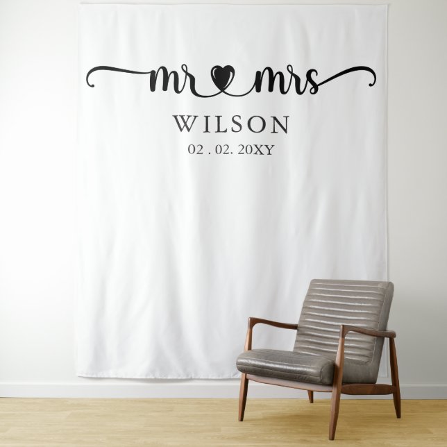 Mr and Mrs Script Wedding Photo Prop Backdrop  Tapestry (In Situ)