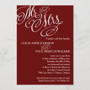 Mr. and Mrs. Scroll Wedding Invitation Burgundy
