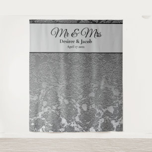 Mr And Mrs Silver Grey Photo Booth Backdrop Tapestry