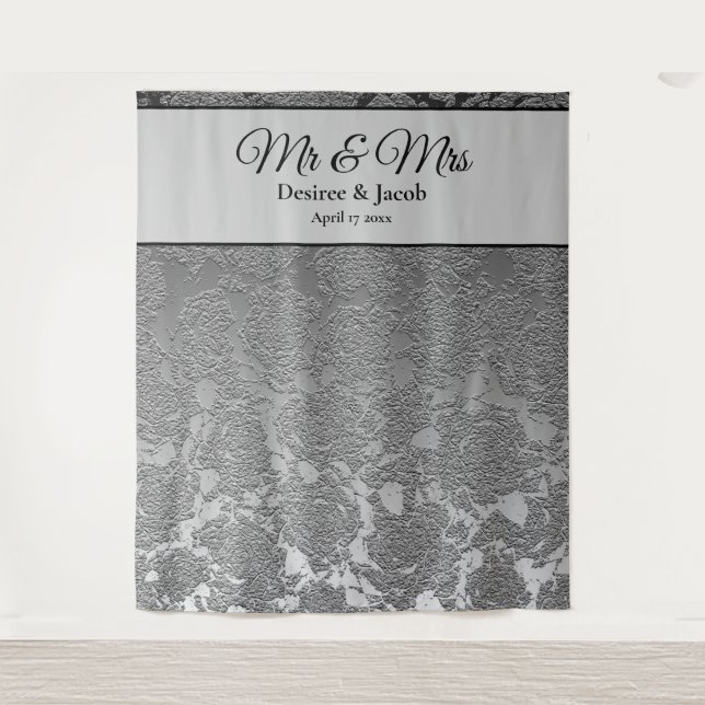 Mr And Mrs Silver Grey Photo Booth Backdrop Tapestry (Front)