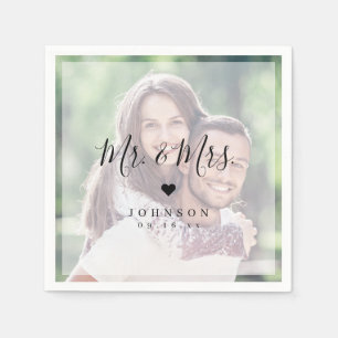 Mr and Mrs simple elegant script photo wedding Napkin