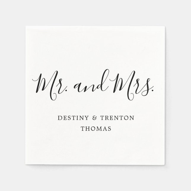 Mr and Mrs Simple Elegant Script Wedding Napkin (Front)