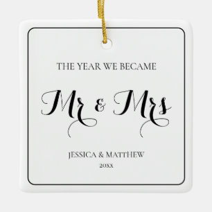 Mr and Mrs Simple Minimalist Black Newlywed Couple Ceramic Ornament