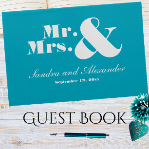 Mr. and Mrs. Simple Teal Aqua Blue Guest Book