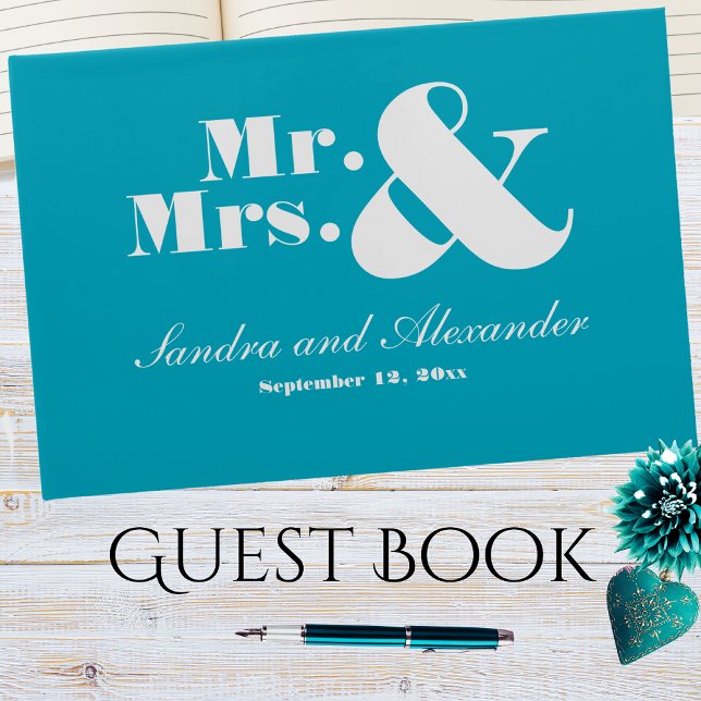 Mr. and Mrs. Simple Teal Aqua Blue Guest Book (Creator Uploaded)