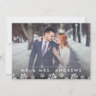 Mr. and Mrs. Snowflake Border Newlywed Photo Card