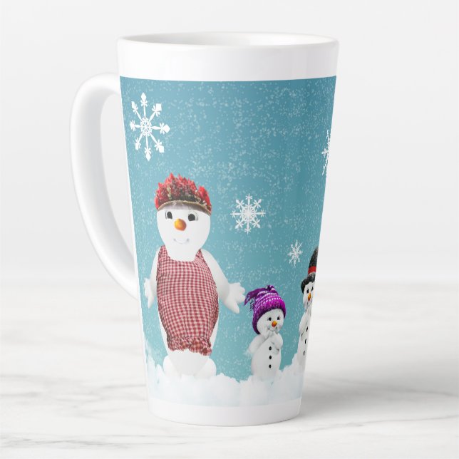 Mr. and Mrs. Snowman Family Christmas Festive Latte Mug (Left Angle)