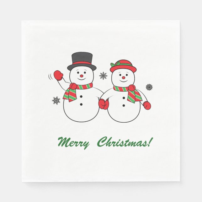 Mr. and Mrs Snowman Merry Christmas Napkin (Front)