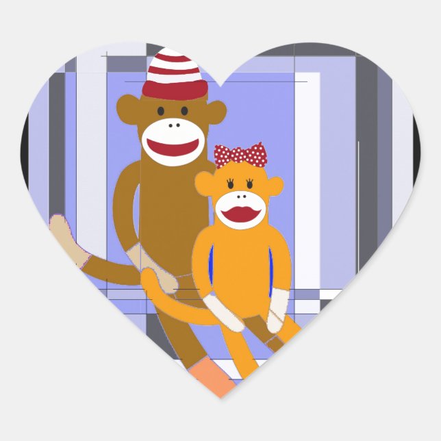 Mr. and Mrs. Sock Monkey. Heart Sticker (Front)