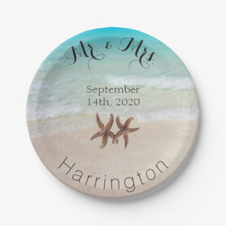 Mr. and Mrs. Starfish Beach Wedding Paper Plates