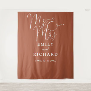 Mr And Mrs Terracotta Wedding Photo Backdrop Tapestry