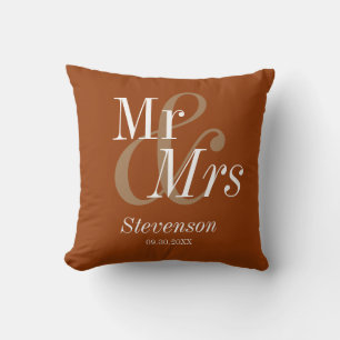 Mr and Mrs  Terracottta Modern Wedding Gift Cushion
