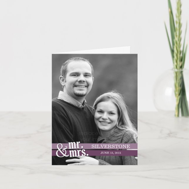 Mr. and Mrs. Thank You Card - Purple (Front)