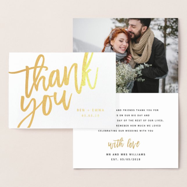 Mr and Mrs thank you photograph real foil Foil Card (Display)