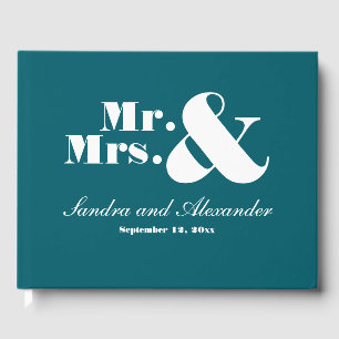 Mr. and Mrs. Turquoise Teal Blue Photo Wedding Guest Book