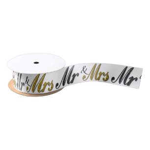 Mr and Mrs Tuxedo Gold Sparkle Wedding Satin Ribbon