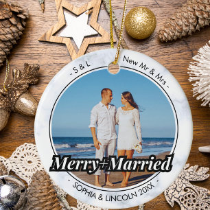 Mr and Mrs Typewriter Merry and Married Photo Ceramic Tree Decoration