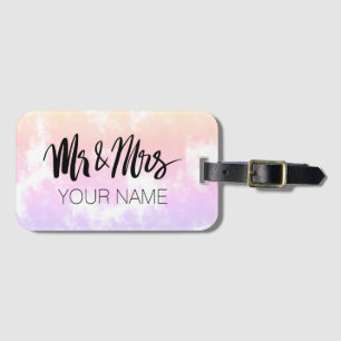 Mr and Mrs typography luggage tag for newly weds
