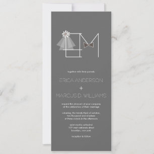 Mr and Mrs Veil & Bow Tie Monogram Wedding Invite