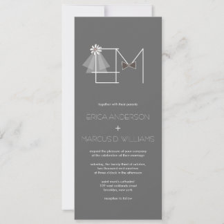 Mr and Mrs Veil & Bow Tie Monogram Wedding Invite