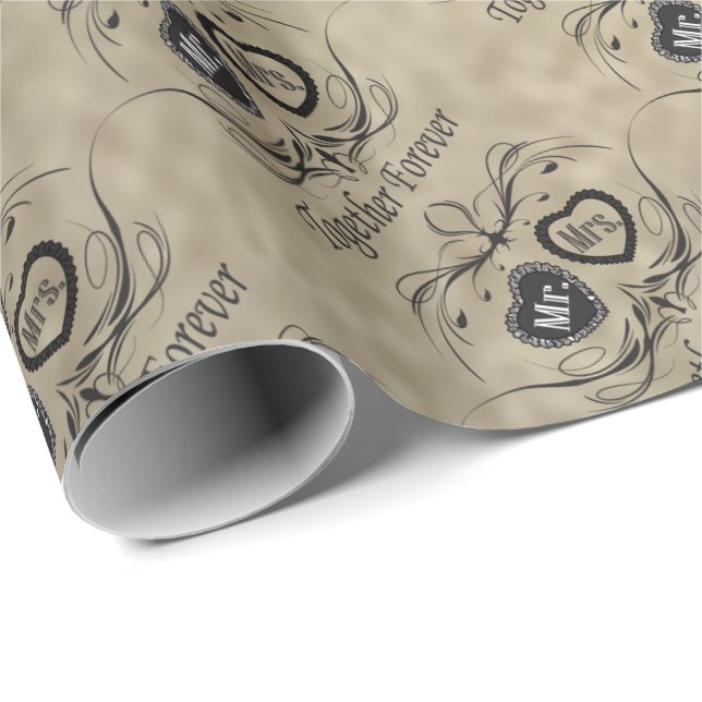 Mr and Mrs Vintage Styled Wedding Wrapping Paper (Roll Corner)