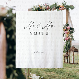 Mr and Mrs Wedding Backdrop Banner Elegant Tapestry