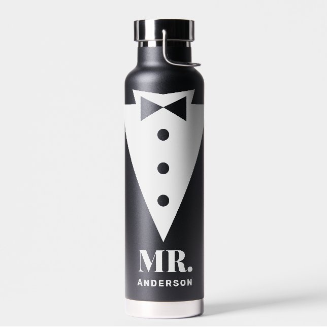 Mr and Mrs Wedding Classic Black Water Bottle (Left)