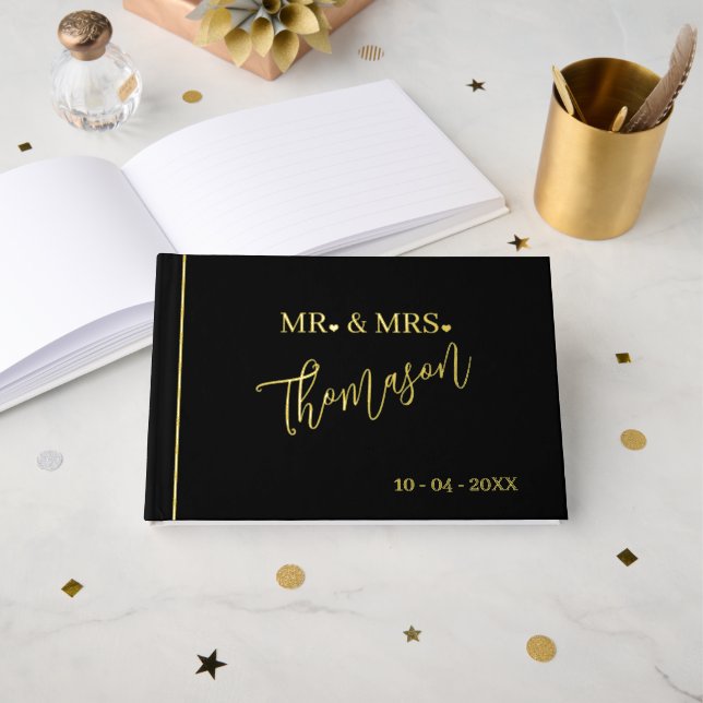 Mr and Mrs Wedding Day Date Gold Guest Book (Front Open)