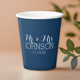 Mr and Mrs Wedding Favour Solid Navy Blue Paper Cups
