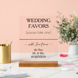 Mr. and Mrs. Wedding Favours Black Typography NAME Acrylic Sign