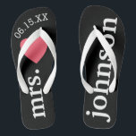 Mr. and Mrs. Wedding Honeymoon Heart Text Flip Flops<br><div class="desc">A perfect design for a beach wedding or for the honeymoon. Change the Mrs. to Mr. to make a coordinating pair.</div>